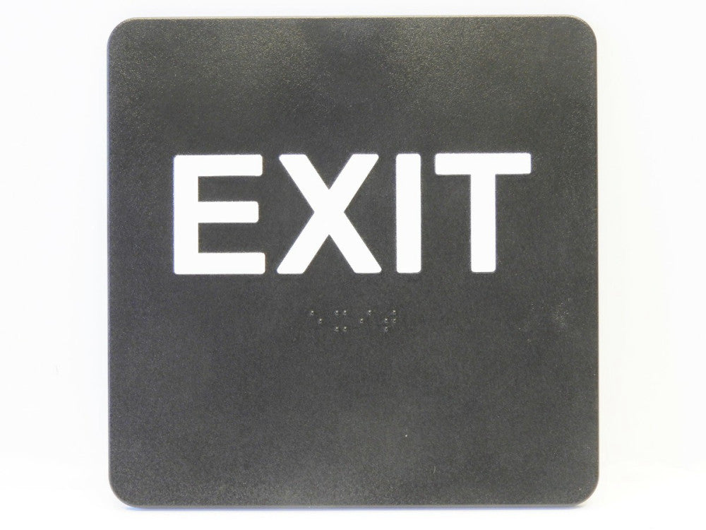 ADA Exit Braille Sign RRE-655-66 White on Charcoal, 6 x 6", Adhesive Back