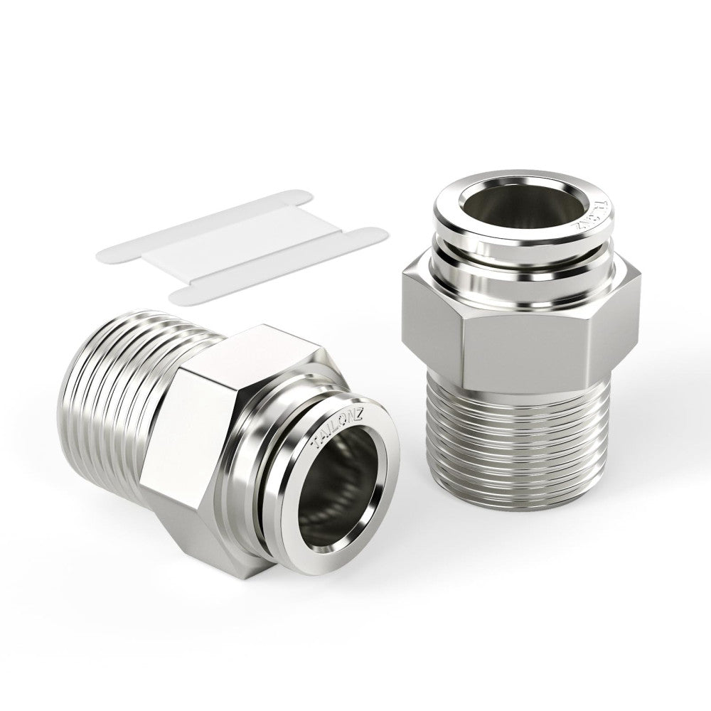 304 Stainless Steel Male Straight 1/2 Inch Tube OD x 3/8 Inch NPT Thread Push...