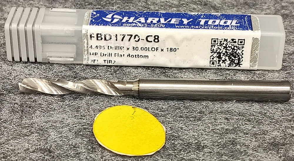 HARVEY TOOLS 2FL FLAT BOTTOM DRILL FLUTE LENGTH 30MM OAL 75MM FBD1770-C8