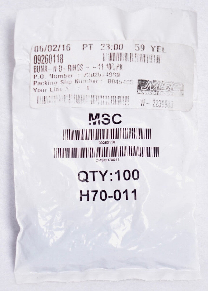 100 Count MSC H70-011 5/16" ID x 7/16" OD Dash 011 Buna-N O-Rings  09260118