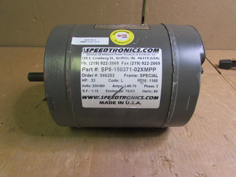 SPEEDTRONICS, SP8-150371-02XMPP, 0.33HP MOTOR, 3PH, 1165RPM, NEW! MAKE OFFER!!