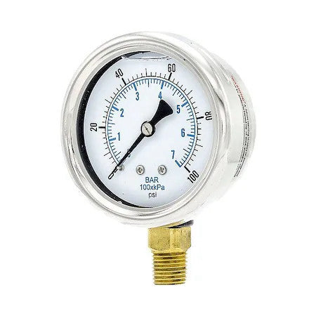 Zoro Select 211L-254H Pressure Gauge, 1/4 In Npt, Bottom Location