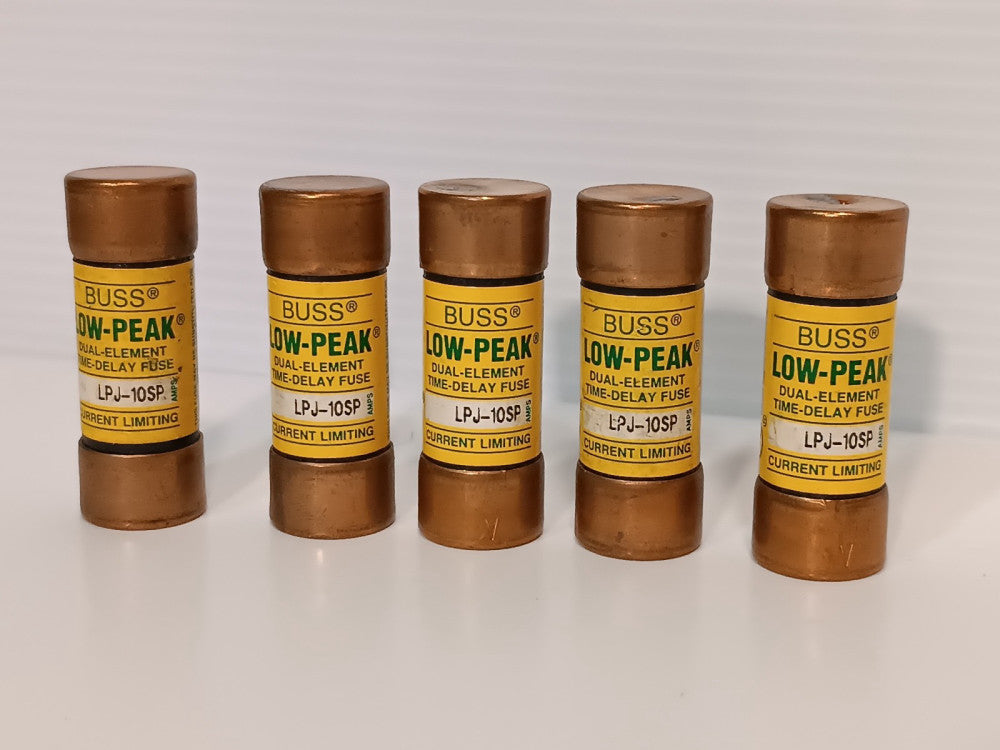 Lot of 5 Bussmann LPJ-10SP Low-Peak Dual-Element Time-Delay Fuses 600VAC