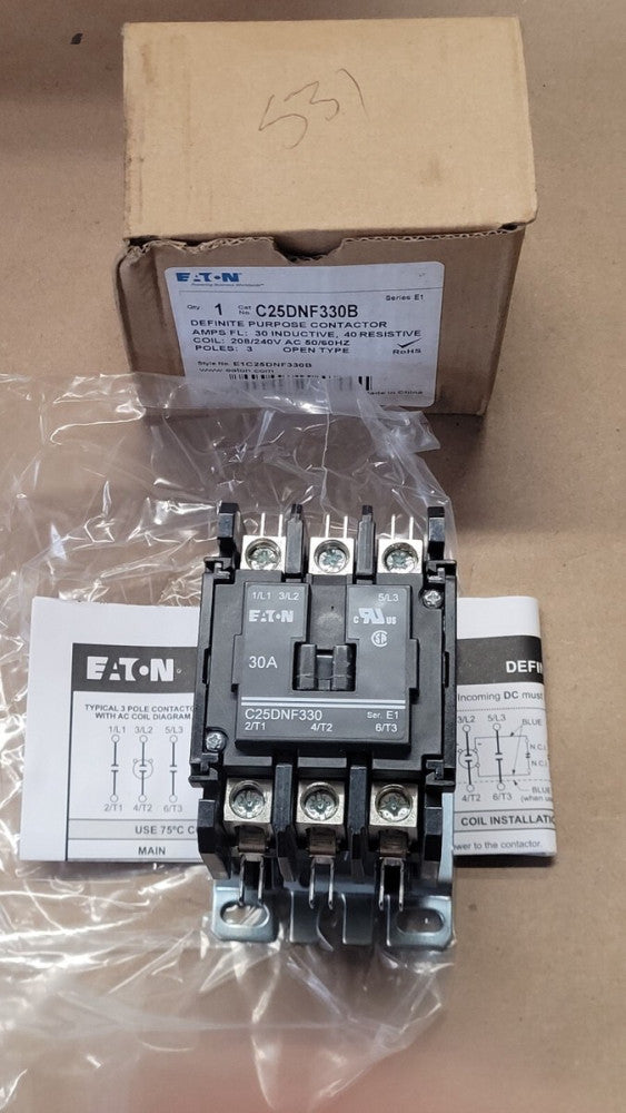 Eaton C25DNF330B Definite Purpose Contactor 208/240VAC Coil 3 Pole