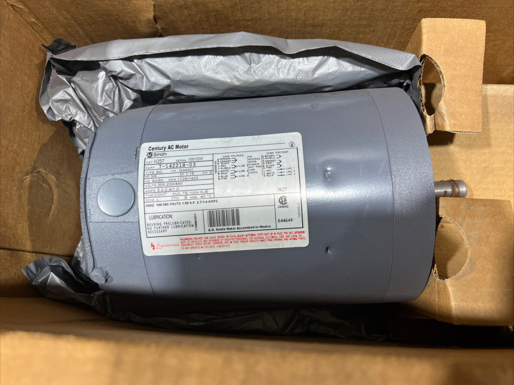 NOS Surplus A.O. SMITH 7-142218-03 AC MOTOR H257 3/4 H.P. 1725 R.P.M. 714221803