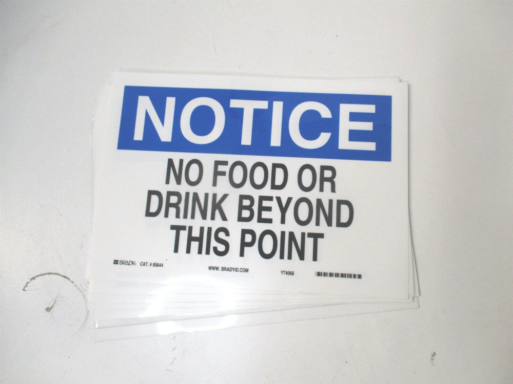 Brady (85644) 7" x 10" No Food Or Drink Beyond This Point Adhesive Sign - Qty 8 