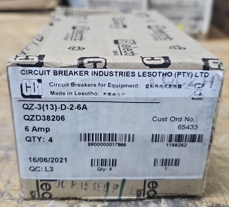 Box of 4 CBI 6A Circuit Breakers QZD38206 3 Pole Units