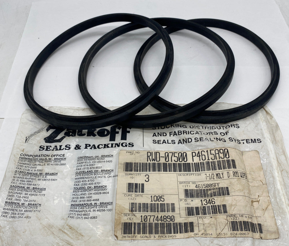 Zatkoff RWD-07500 P4615A90 Round Seal 7-1/2" Moly D Rod Wiper (3-Pack) 