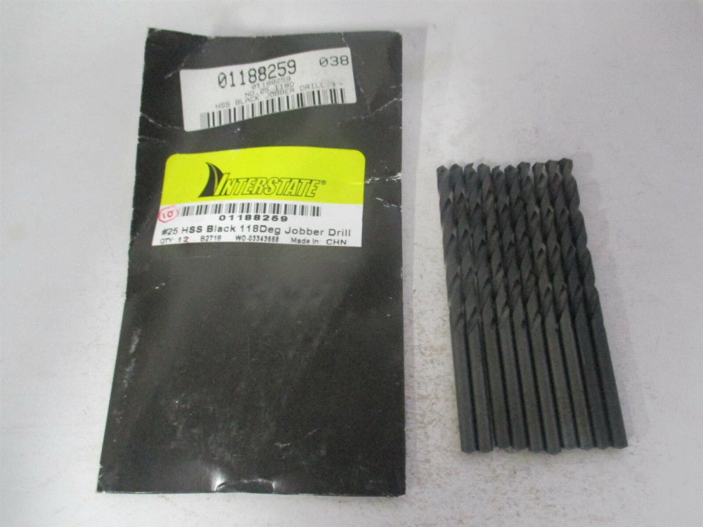 (01188259) #25 1-7/8" x 3" 118° High Speed Steel Jobber Drill - Pack of 10