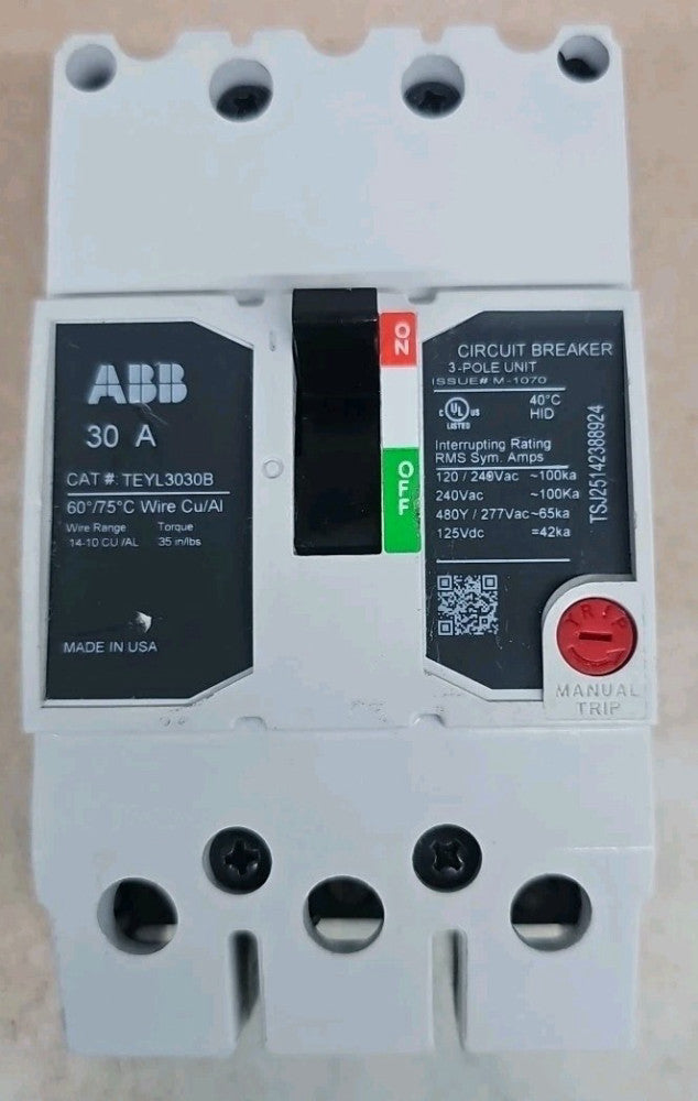 GE TEYL3030B 30 Amp 3 Pole 480V Circuit Breaker 30A 3P Bolt-on 65kA NTO