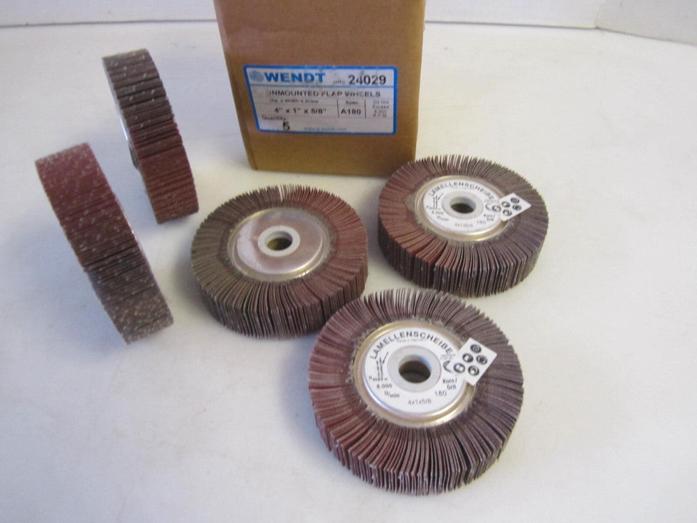 Wendt -24029- 4" x 1" x 5/8" ALO 180 Grit Coated Unmounted Flap Wheel, 5 Pk, NEW