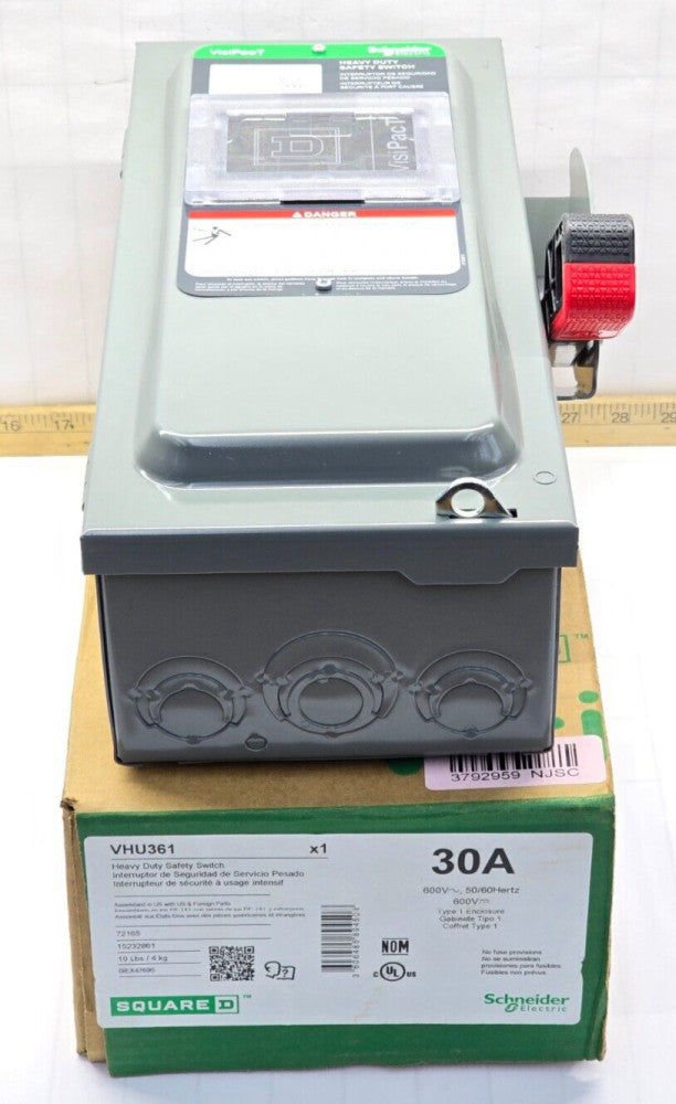 NEW SQUARE D VISIPACT 30 AMP NON-FUSED SAFETY DISCONNECT SWITCH 600V 3P VHU361