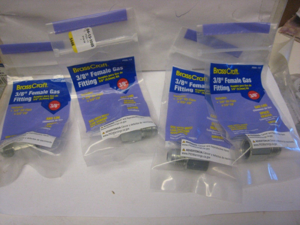 4 pc Brass Craft  Female Gas Appliance Fitting 3/8" OD Flare x 3/8" FIP #PSSL-13
