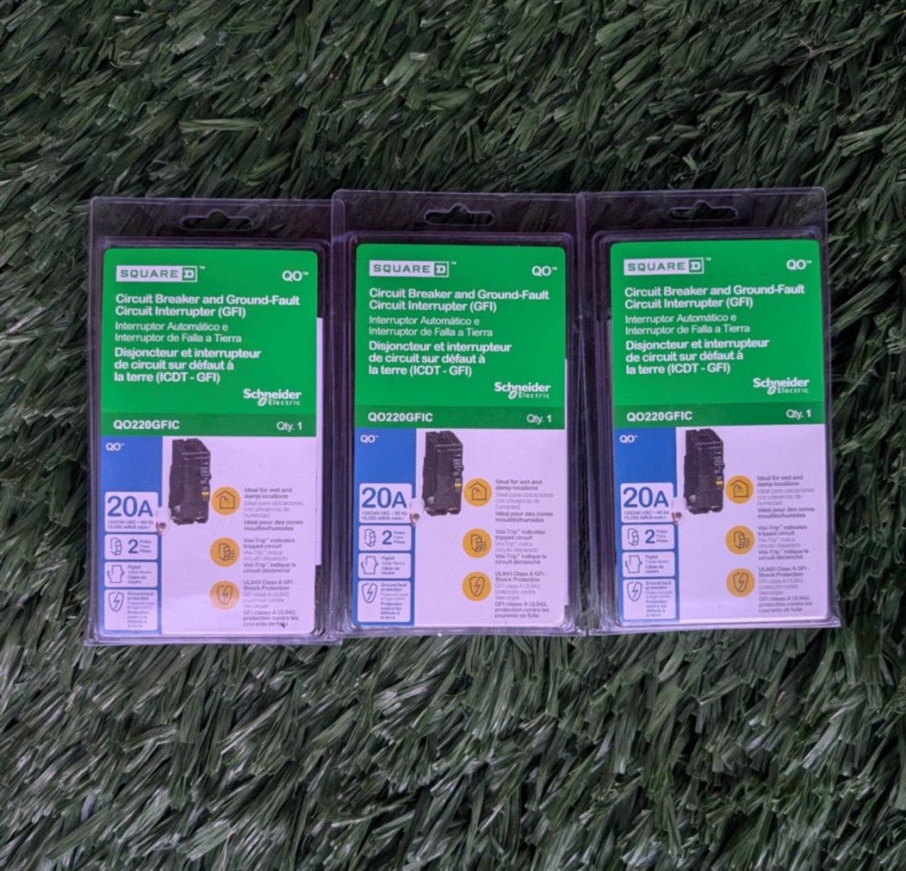 *LOT OF 3* Square D QO220GFIC 20A 2-Pole Circuit Breaker GFI