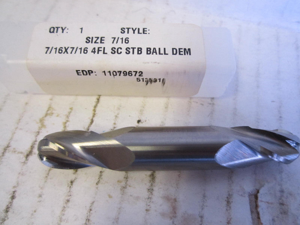 7/16" x 7/16" x 5/8 x 3" Solid Carbide Double Ball End 4-Flute Endmill New