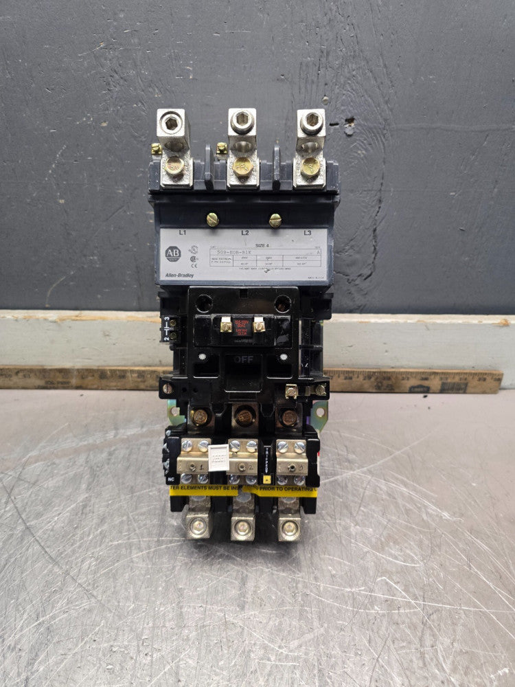 ALLEN BRADLEY 509-EOB-B1K ,SIZE 4 STARTER ,120V COIL, SEE PHOTOS! MAKE OFFER!