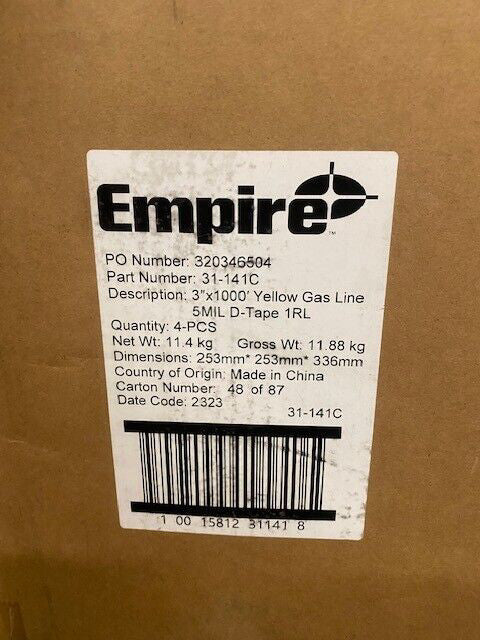 (4 PACK) Empire Level-31-141 MAGNATEC Premium Detectable Tape, Gas Line 3"x1000'