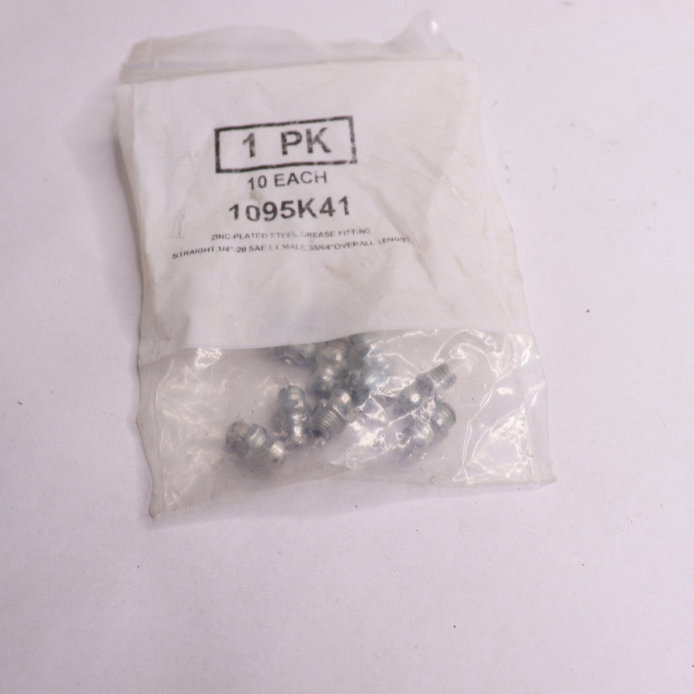 (10-Pk) Grease Fitting Straight Zinc Plated Steel 1/4"-28 1095K41