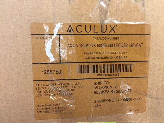 Aculux Recessed Lighting 2587SJ - AX4 A 12LM 27K 90CRI 50D ECOS2 12O ICAT (NEW)