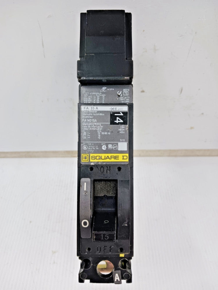 Square D 15 Amp I-Line Circuit Breaker 1 Pole 277 VAC / 125 VDC 18kA FA14015A