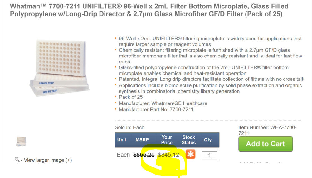 25 Pack) 96-Well 2mL GF/D Filter Bottom Microplate UNIFILTER Long Drip [A4S3]
