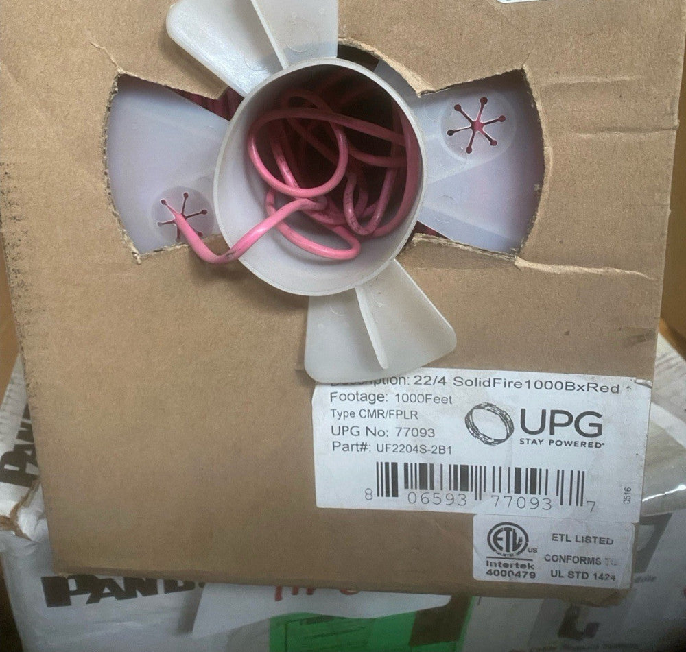 NEW UPG 22/4 SOLID FIRE 1000BxRed 1000 FT, CMR/FPLR, UF2204S-2B1 WIRE REEL