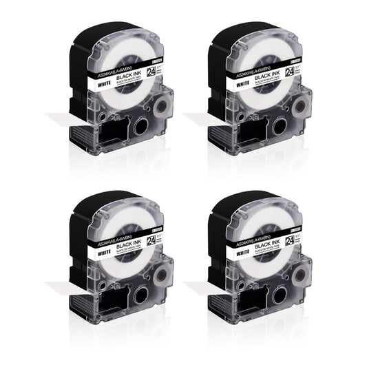 4PK Fits EPSON LK-6WBN KingJim SS24KW 24mm Tape Black on White Label 1"
