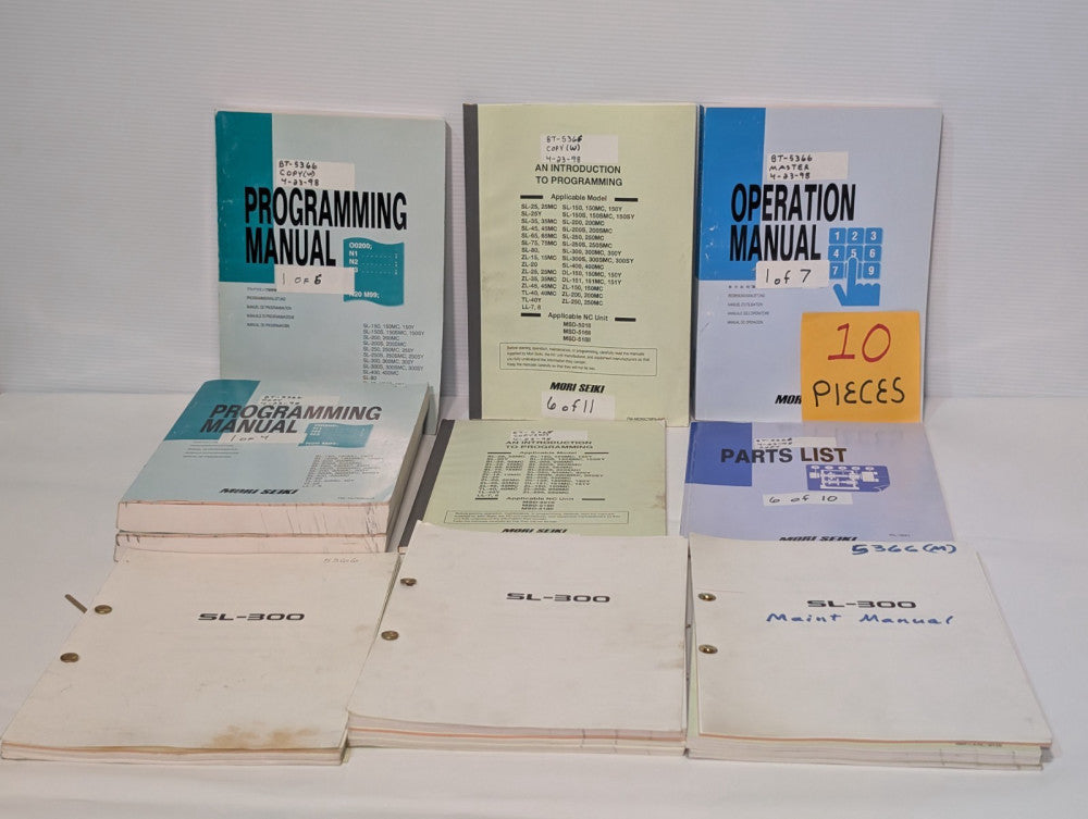 Set of 10 Mori Seiki Operation, Programming, Parts List and Maintenance Manuals