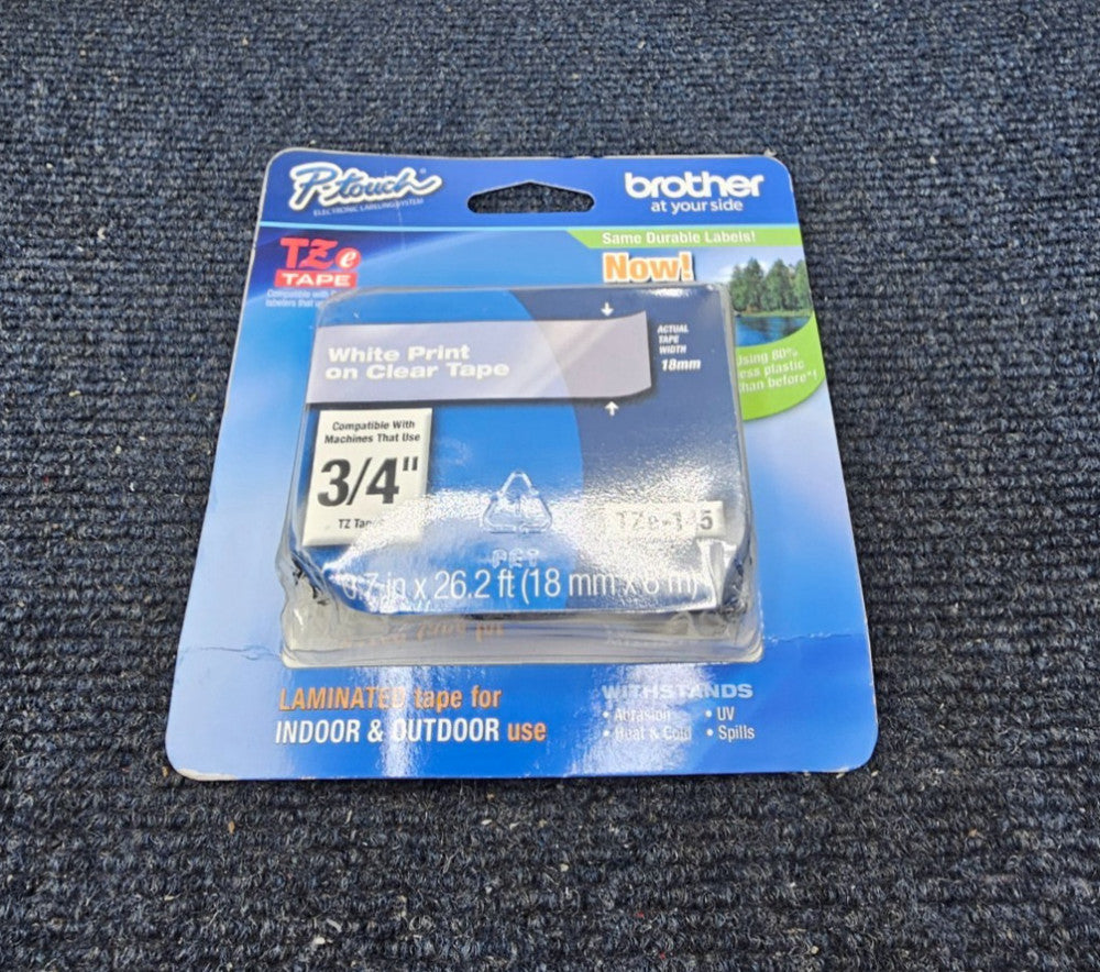 BROTHER TZe-145 Label Tape 3/4" TZ Tapes White Print On Clear Tape