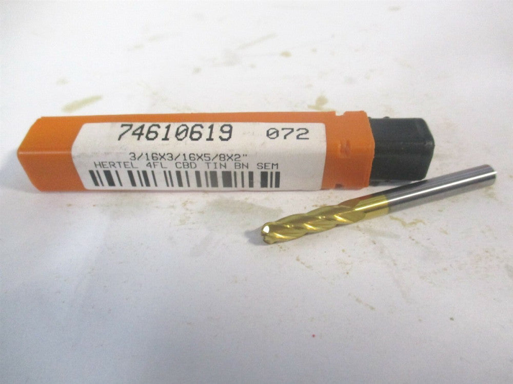 (E6250012) 3/16" x 5/8" x 3/16" x 2" OAL 4 Flute Solid Carbide Ball End Mill 