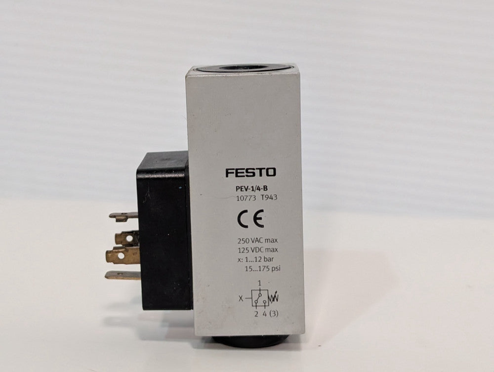 Festo PEV-1/4-B 10773T943 Pressure Switch 250VAC, 125VDC, 15-175PSI, Pre-Owned