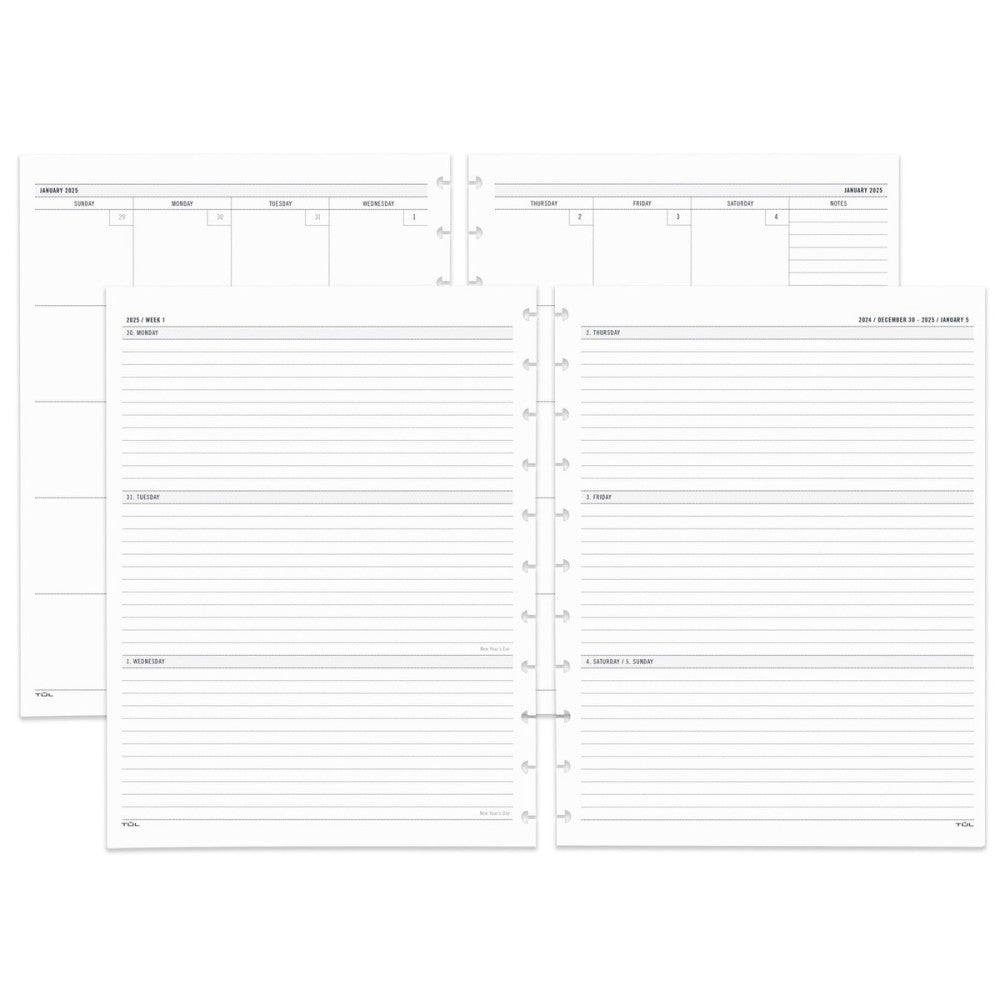 2025 TUL Discbound Weekly/Monthly Planner Refill Pages, Letter Size, Jan-Dec