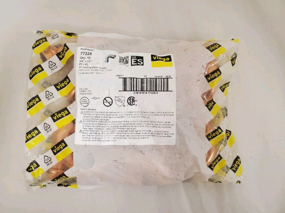 *15-PACK* Viega ProPress 3/4 in. x 1/2 in. Press Copper 90° Reducing Elbow 77325
