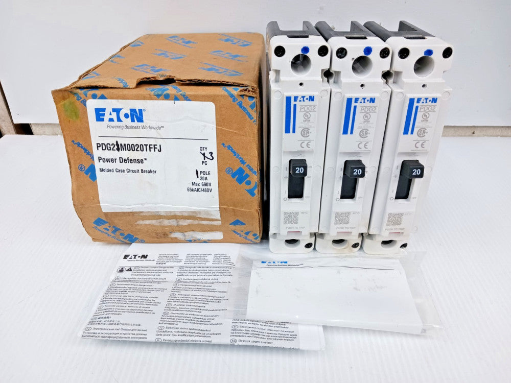 Lot Of 3) Eaton 20 Amp Bolt-On Circuit Breaker 1P 347 VAC 65kA PDG21M0020TFFL