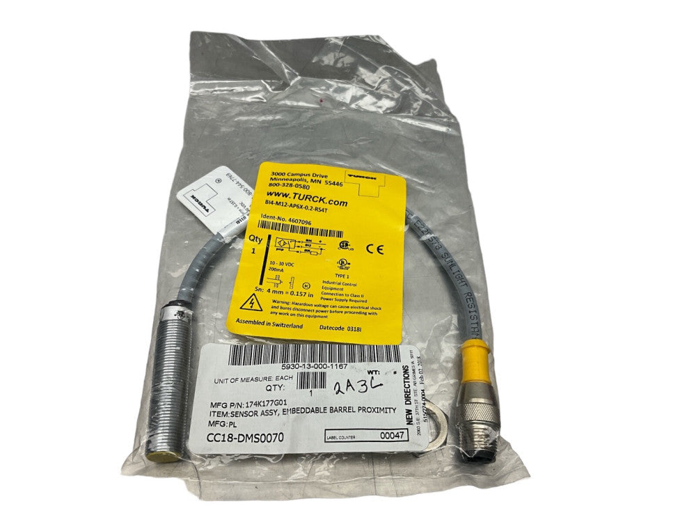 Turck BI4-M12-AP6X-0.2-RS4T 4607096 Barrel Proximity Sensor 10-30VDC