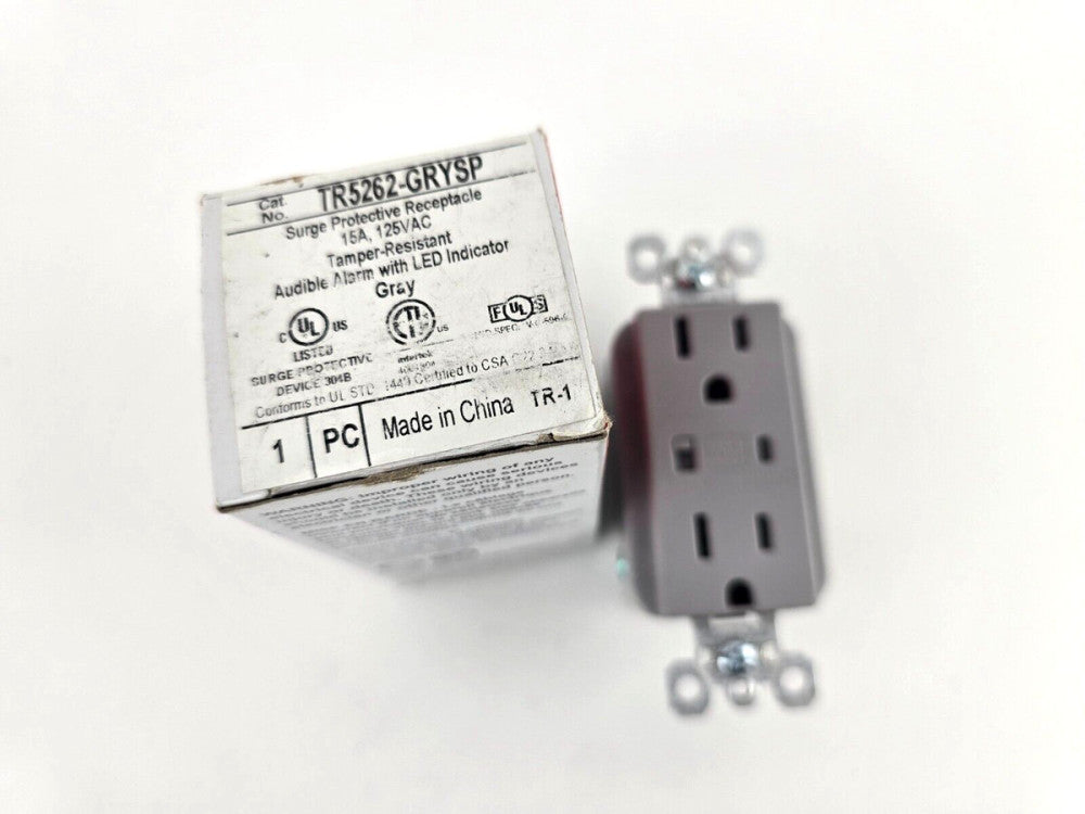 P&S Surge Protective Duplex Receptacle Tamper-Resistant 15A/125V Alarm Gray