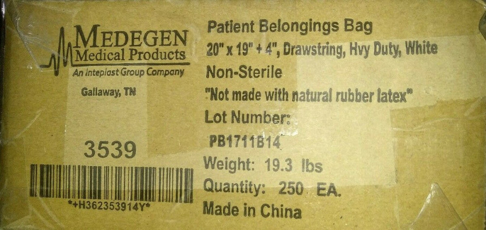 NEW Medegen Medical Products Patient Belongings Bag with Drawstring 20 X19 X 4