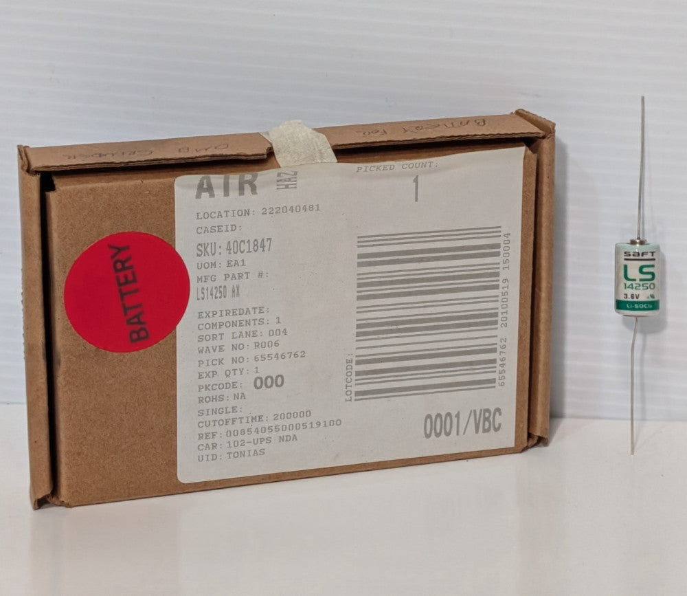 Saft LS14250-AX 3.6V Lithium Battery, 1/2AA, 40C1847, Li-SOCI2, Axial Leads