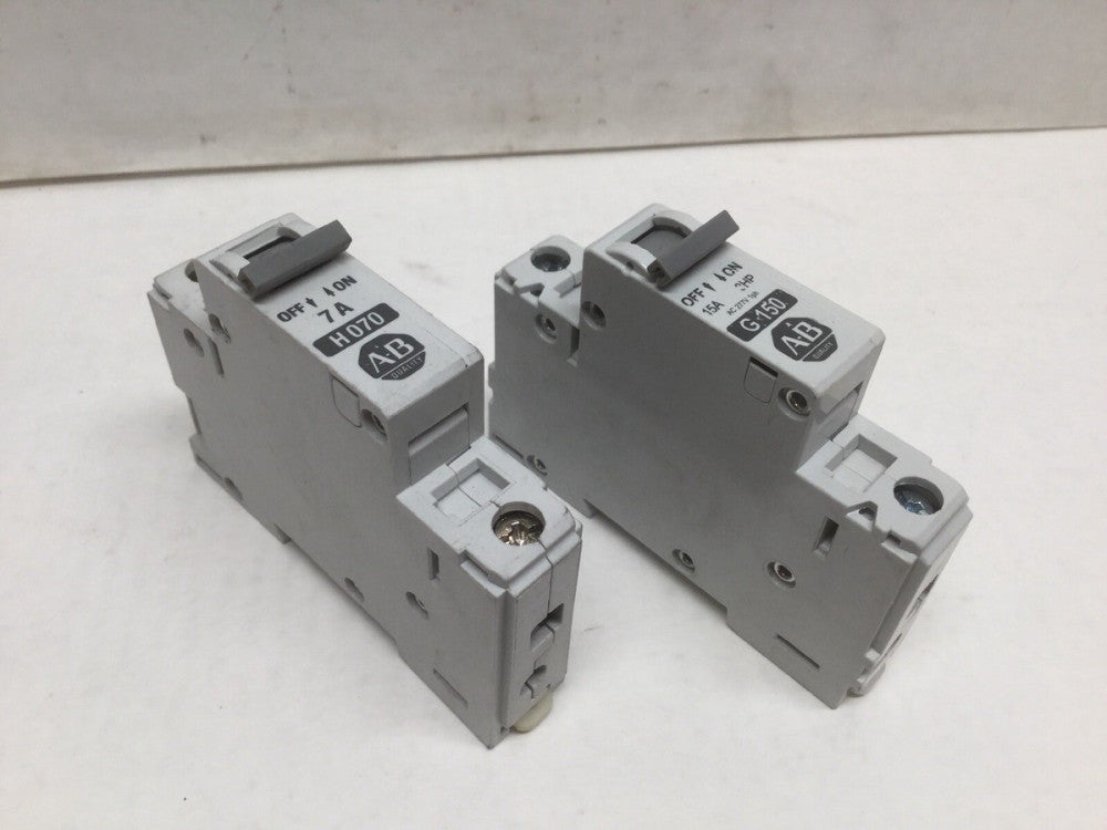 Allen Bradley 1492-CB1 H070 7 AMP & G150 15 AMP Circuit Breaker (2 Breakers)