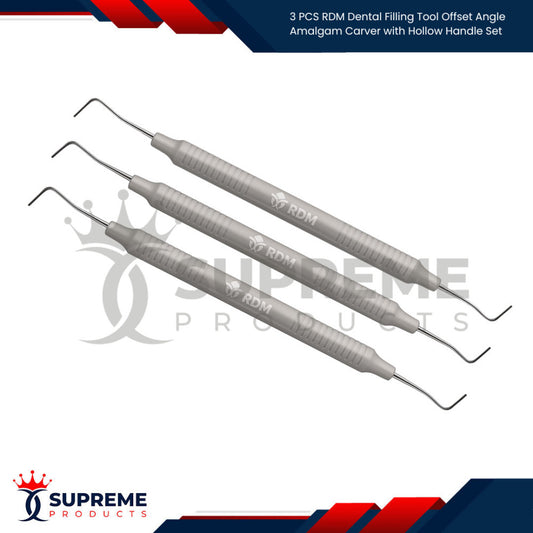 3 PCS RDM Dental Filling Tool Offset Angle Amalgam Carver with Hollow Handle Set