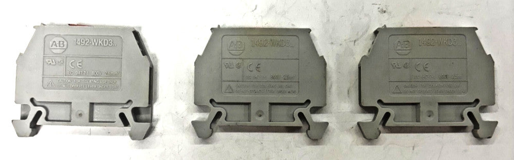 ALLEN-BRADLEY TERMINAL BLOCK 1492-WKD3 LOT OF 3 600VAC DC800VAC AC IEC 15A MAX