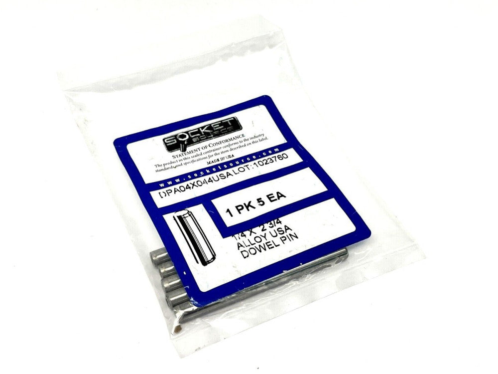 Socket Source DPA04X044USA Dowel Pin Alloy USA 1/4" X 2-3/4" PKG OF 5