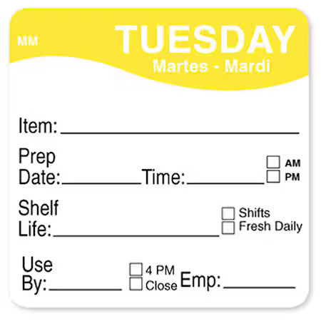 Daymark It120156-6-Sat Food Safety Label,Orange/White,2 In H