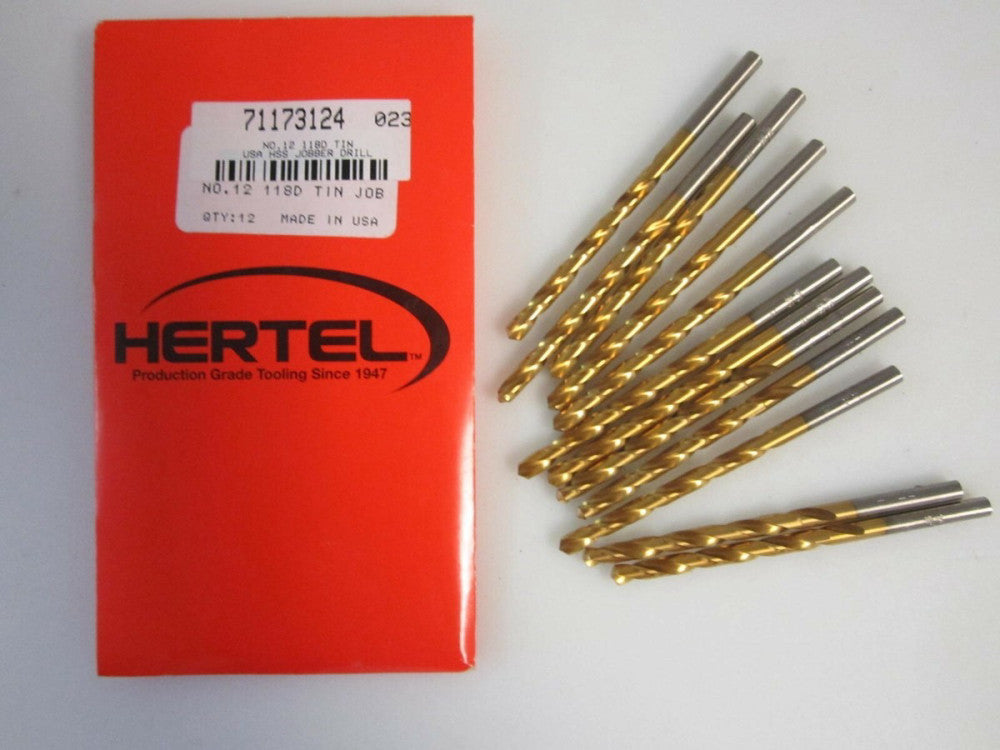 Lot of 12 Jobber Length #12 HSS TiN 118 Degree Drill Bits NEW USA