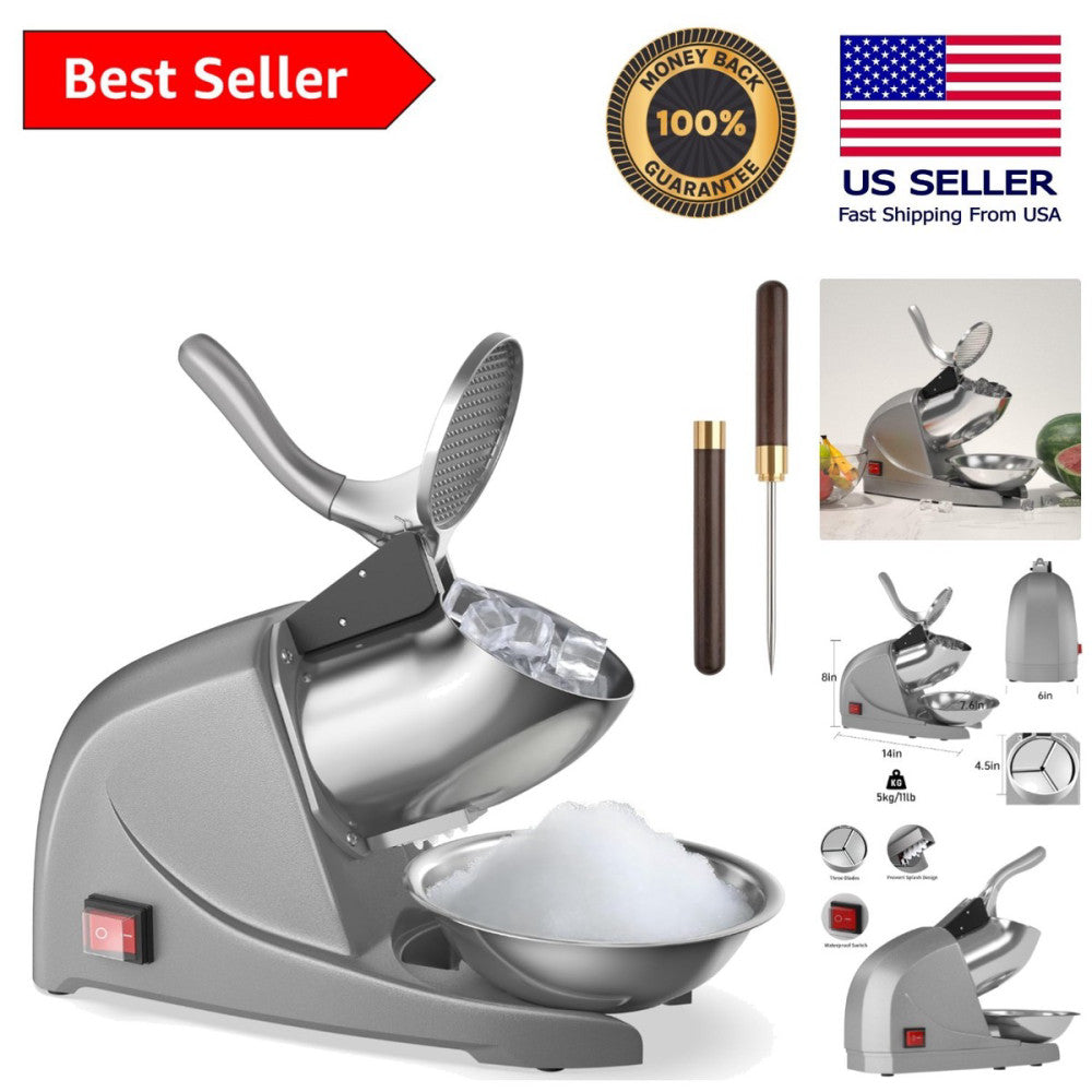 Easy Clean Silver Ice Shaver with 3 Blades for Effortless Snow Cone Making