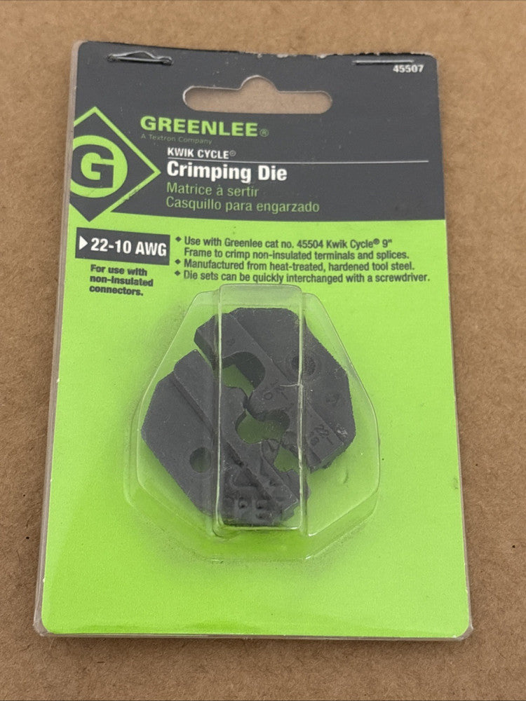 Greenlee Insulated Terminal Crimping Die, 45507,  22-10 AWG KWIK CYCLE