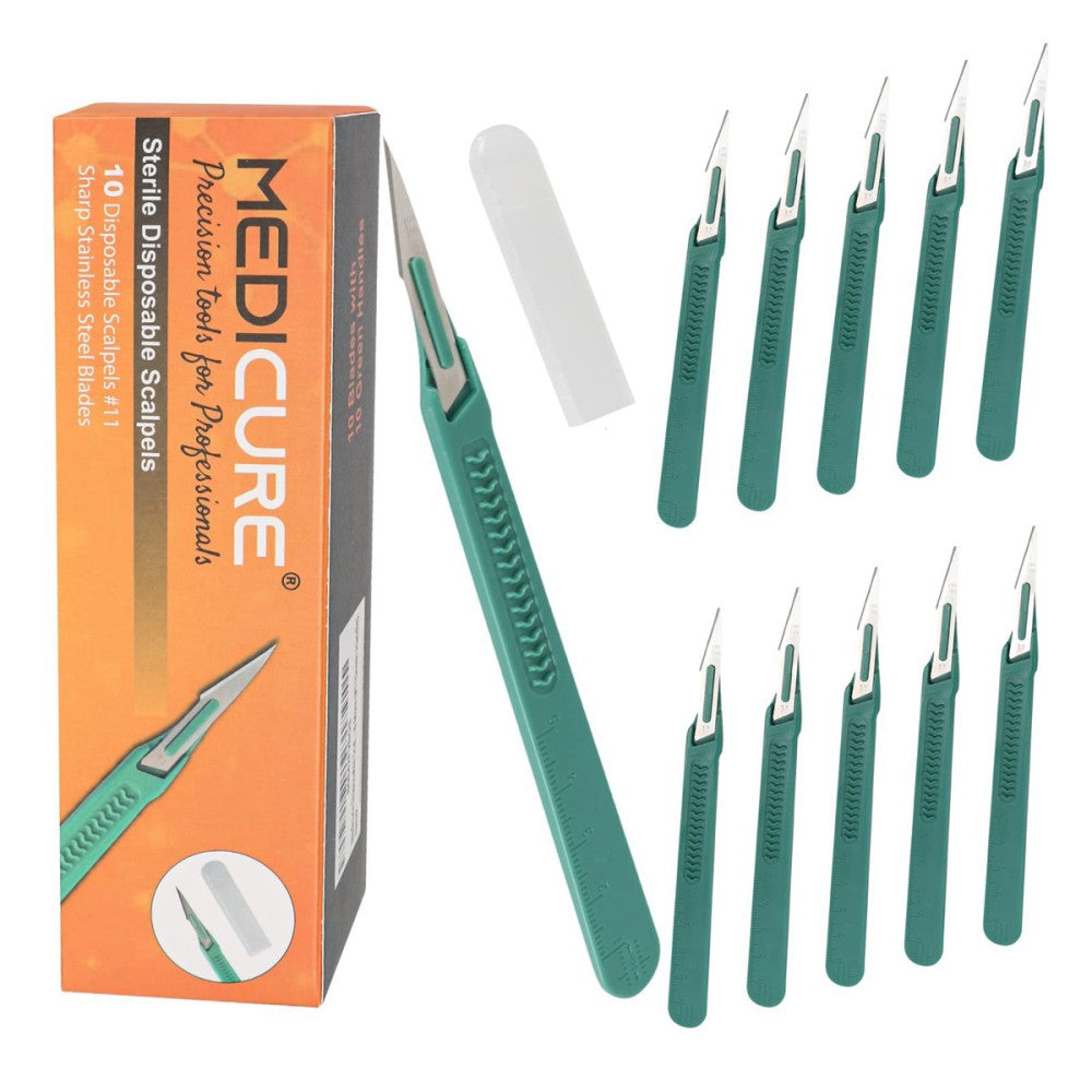 Medicure Disposable Scalpels| #11 Sharp Stainless Steel Blades | Pack of 10 |...
