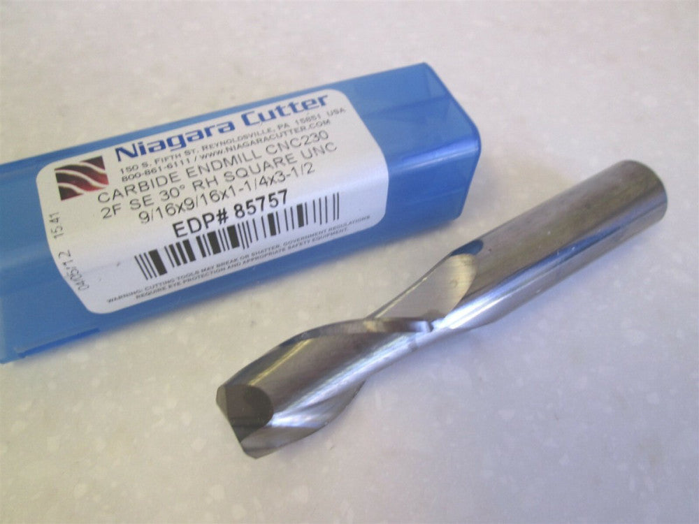 Niagara (85757) 9/16 x 9/16 x 1-1/4 x 3-1/2" Square End Carbide 2-Flute Endmill 