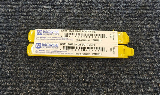 ( QTY 2 ) Morse 32611: 1/4"-28 NF 4 Flute HSS Straight Flute Hand Tap Bottoming