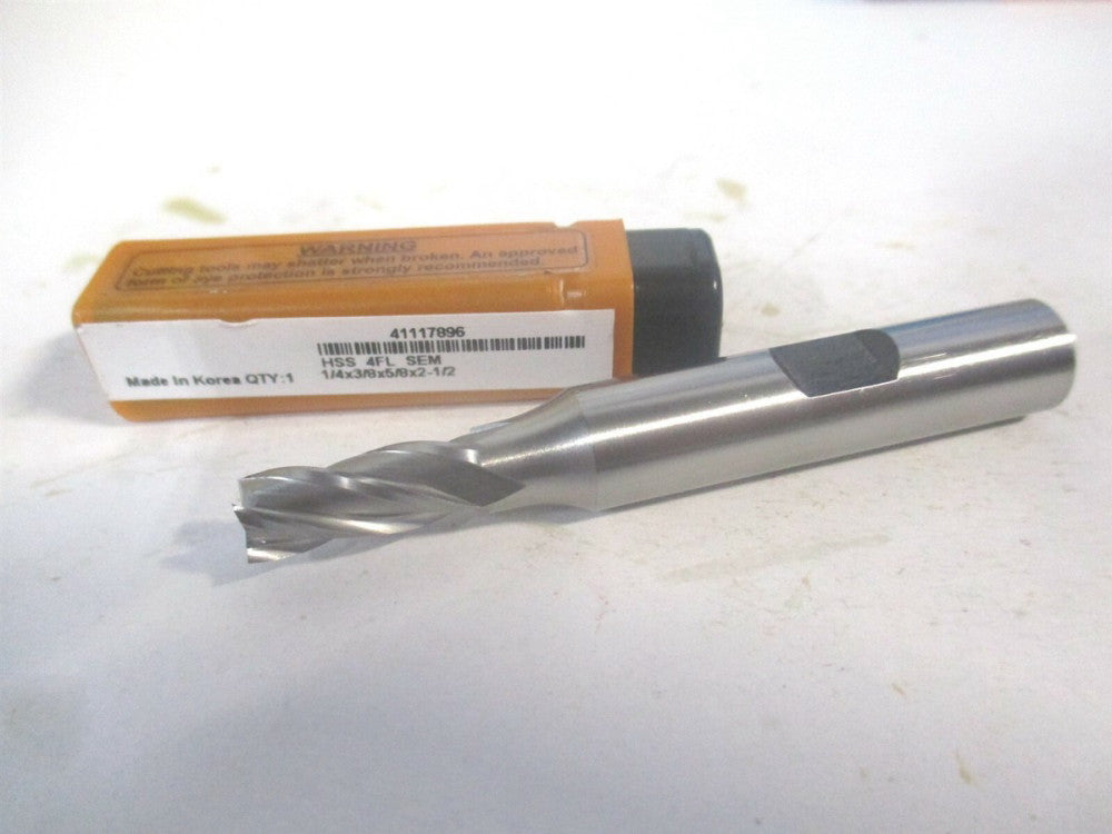 (E103101601) 1/4" x 5/8" x 3/8" x 2-1/2" OAL 4 Flute HSS Square End Mill 